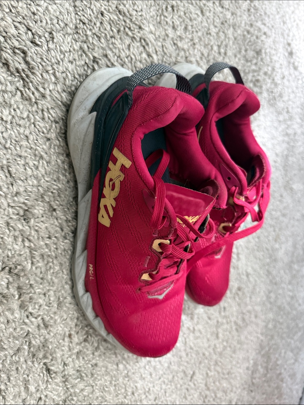 Hoka Elevon Women's Bright Pink Athletic Sneakers with Gold Logo